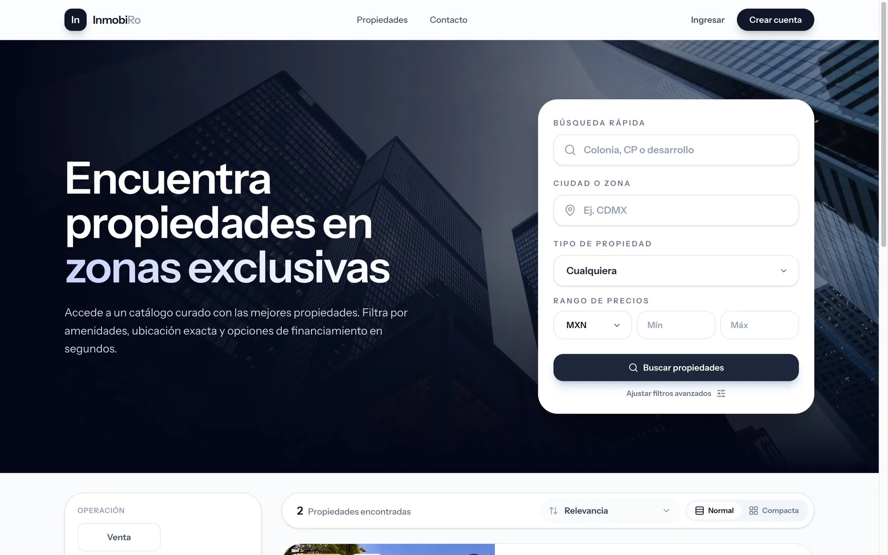 Captura del proyecto InmobiRo